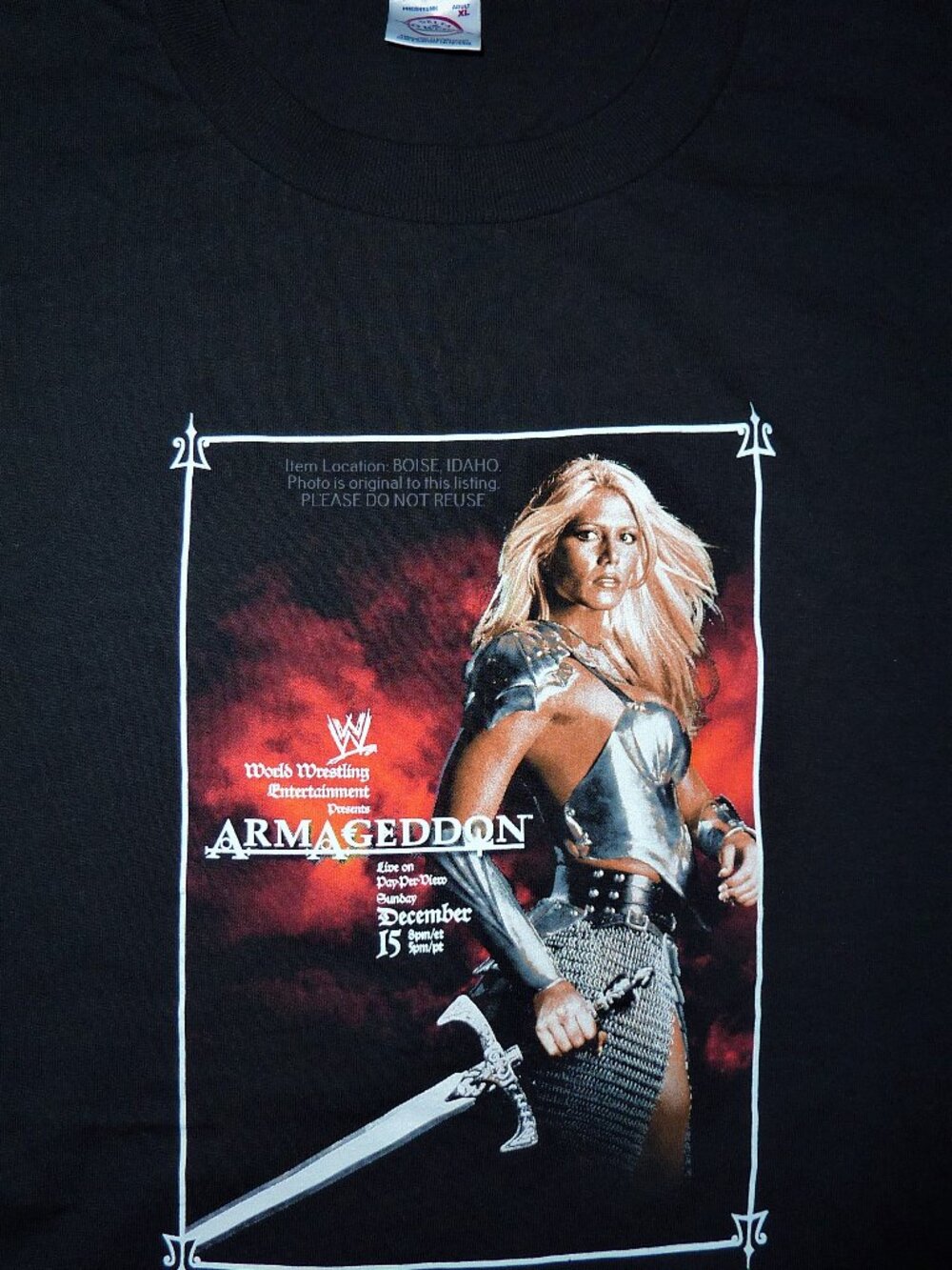 WWE Armageddon 2002 tee shirt LONG SLEEVES pay per view promo Torrie Wilson PPV
